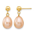 14k 8-9mm Pink Rice Freshwater Cultured Pearl Dangle Post Earrings