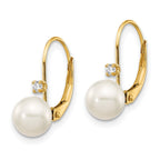 14k 6-7mm White Round Freshwater Cultured Pearl and .06 Carat Diamond Leverback Earrings
