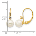 14k 6-7mm White Round Freshwater Cultured Pearl and .06 Carat Diamond Leverback Earrings