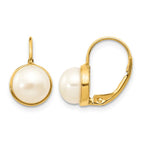 14K 6-7mm White Button Freshwater Cultured Pearl Leverback Earrings