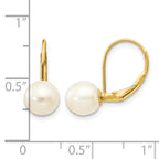 14K 7-8mm White Round Freshwater Cultured Pearl Leverback Earrings