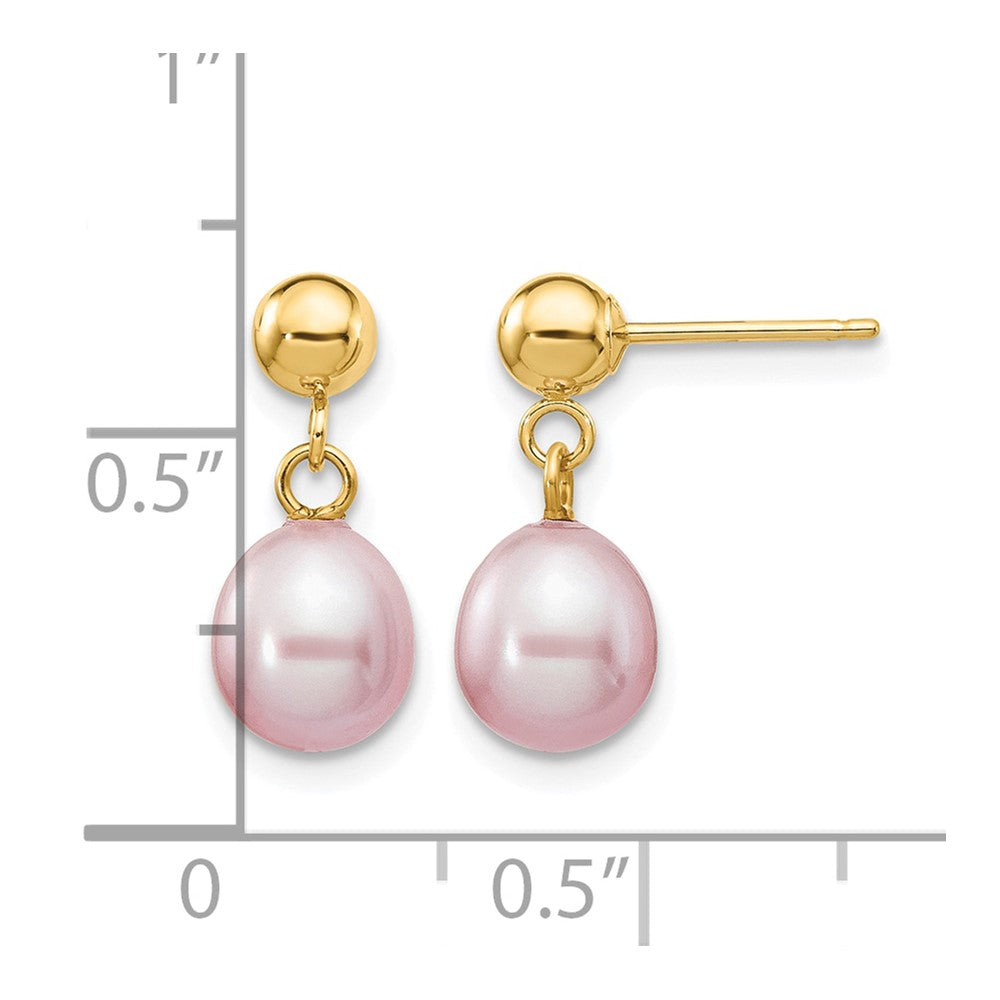 14k 6-7mm Purple Rice Freshwater Cultured Pearl Dangle Post Earrings
