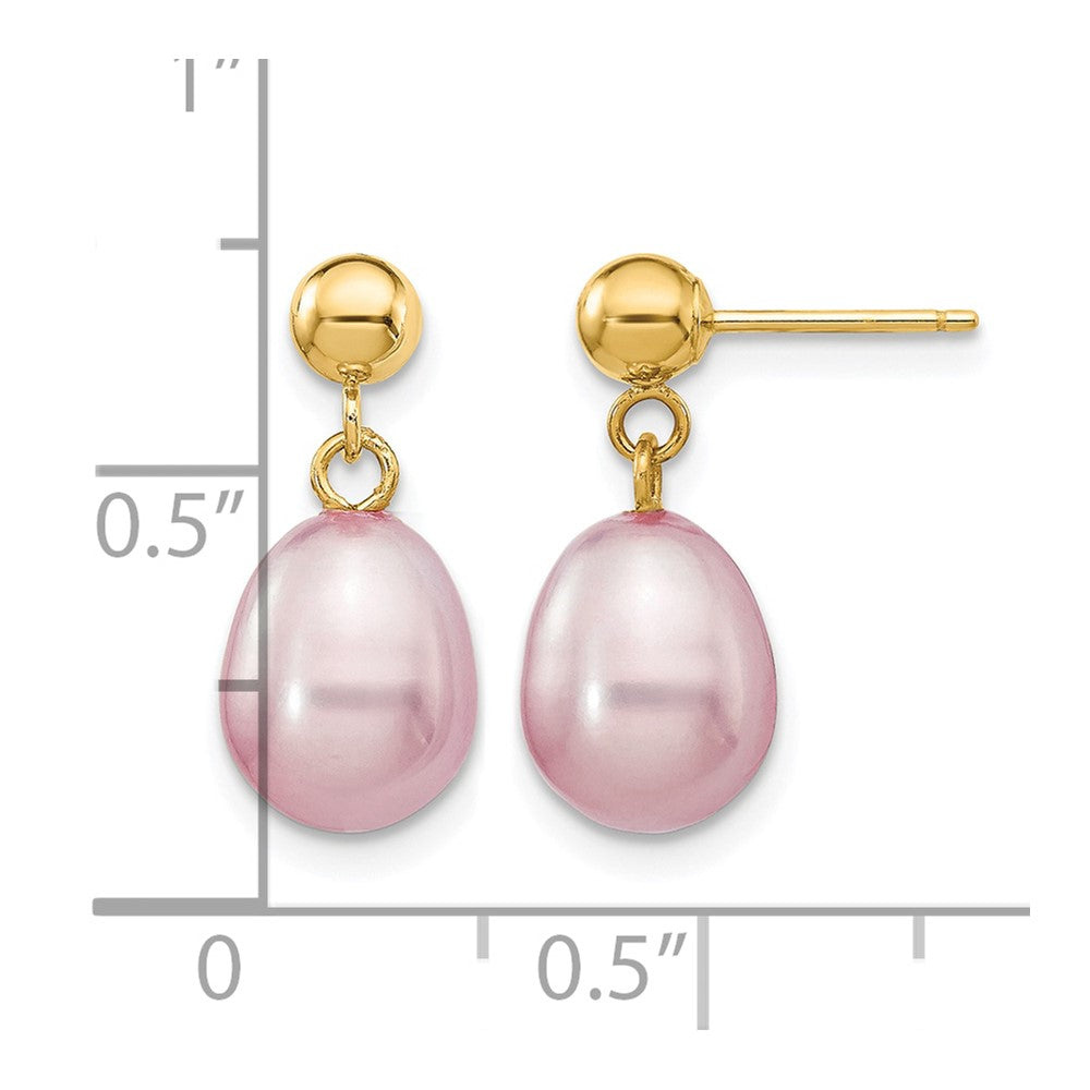 14k 7-8mm Purple Rice Freshwater Cultured Pearl Dangle Post Earrings