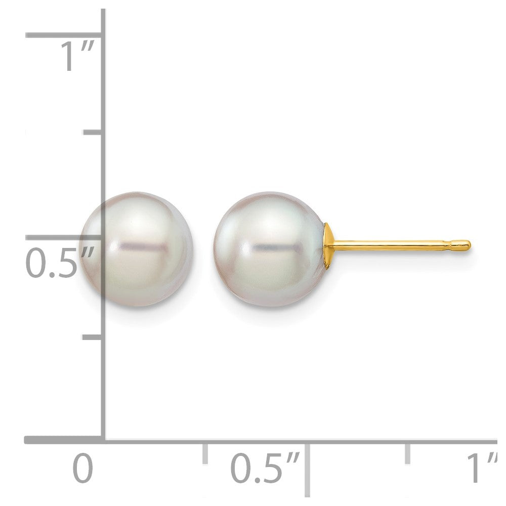 14k 7-8mm Grey Round Akoya Saltwater Cultured Pearl Post Earrings