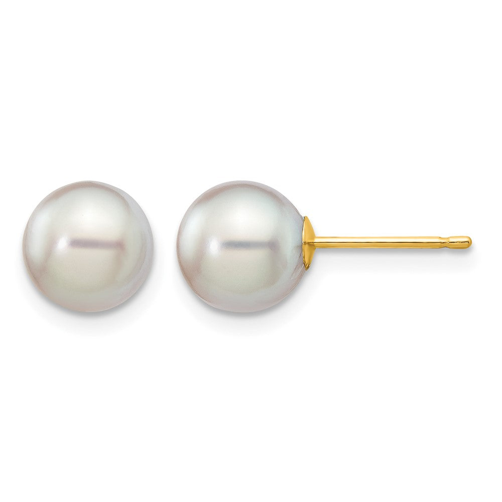 14k 7-8mm Grey Round Akoya Saltwater Cultured Pearl Post Earrings
