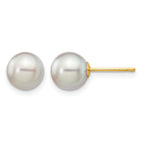 14k 7-8mm Grey Round Akoya Saltwater Cultured Pearl Post Earrings