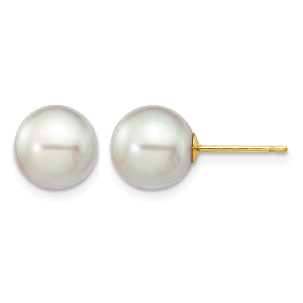 14k 8-9mm Grey Round Akoya Saltwater Cultured Pearl Post Earrings
