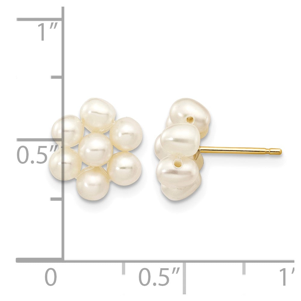 14k 3-4mm White Egg-shape Freshwater Cultured Pearl Flower Post Earrings