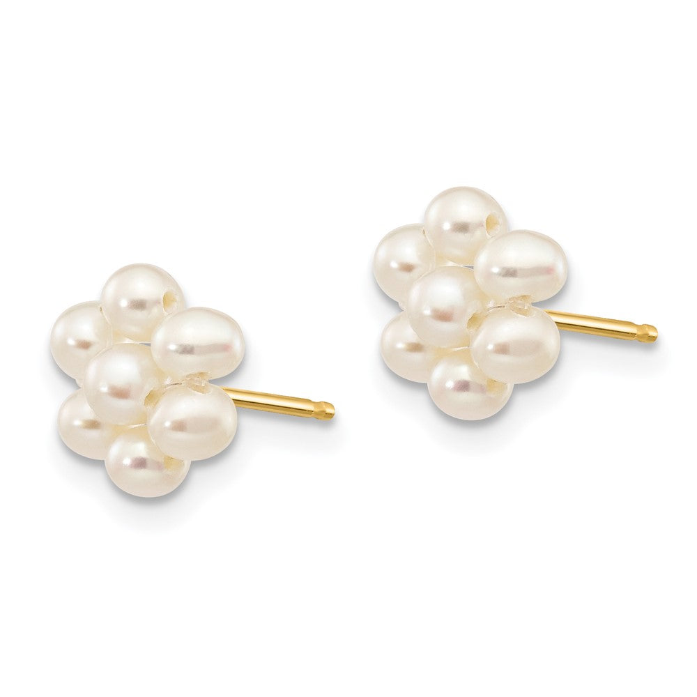 14k 2-3mm White Egg-shape Freshwater Cultured Pearl Flower Post Earrings