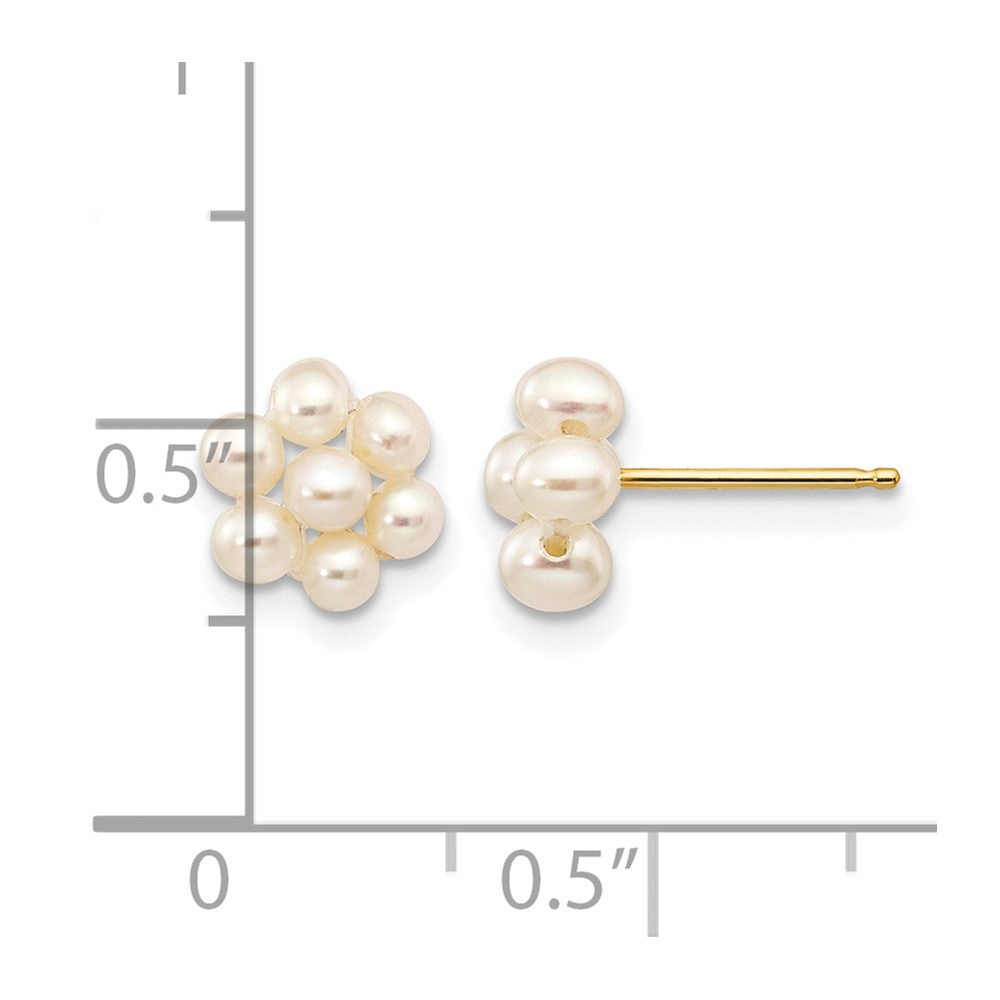14k 2-3mm White Egg-shape Freshwater Cultured Pearl Flower Post Earrings