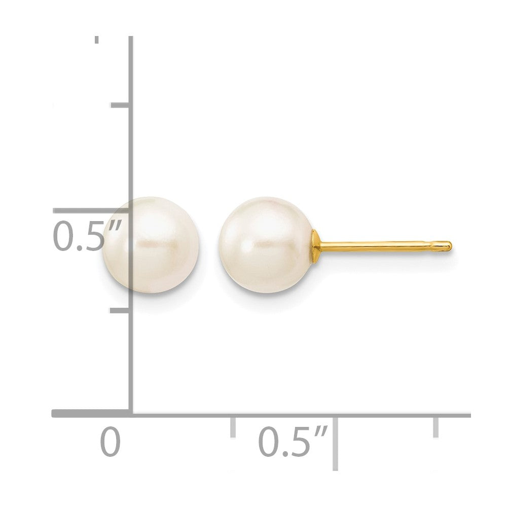 14k 6-7mm White Round Akoya Saltwater Cultured Pearl Stud Post Earrings