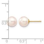 14k 7-8mm White Round Akoya Saltwater Cultured Pearl Stud Post Earrings