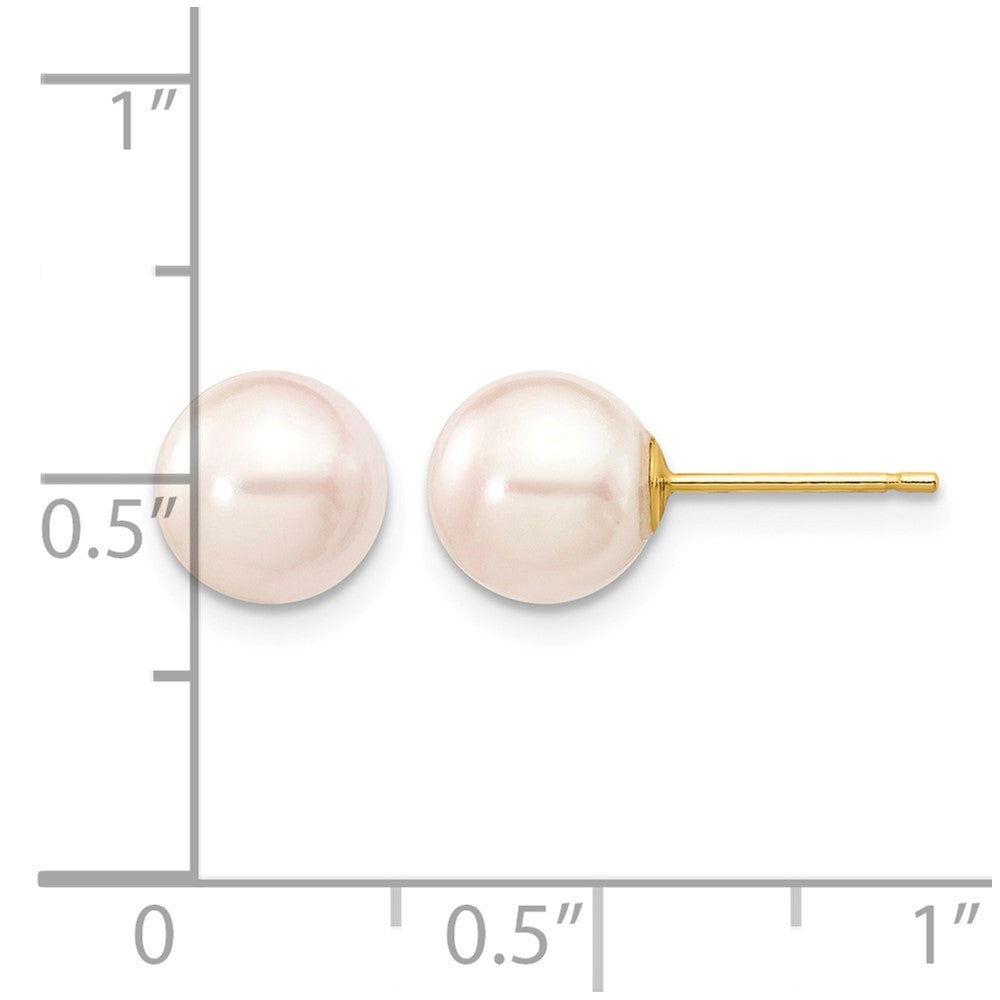 14k 7-8mm White Round Akoya Saltwater Cultured Pearl Stud Post Earrings