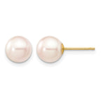 14k 7-8mm White Round Akoya Saltwater Cultured Pearl Stud Post Earrings