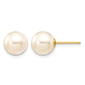 14k 8-9mm White Round Akoya Saltwater Cultured Pearl Stud Post Earrings