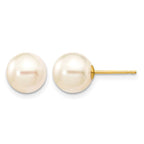 14k 8-9mm White Round Akoya Saltwater Cultured Pearl Stud Post Earrings