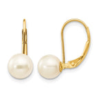 14K 6-7mm White Round Freshwater Cultured Pearl Leverback Earrings