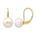 14K 8-9mm White Round Freshwater Cultured Pearl Leverback Earrings