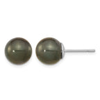 14k White Gold 10-11mm Black Round Tahitian Saltwater Cultured Pearl Post Earrings