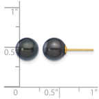 14k 7-8mm Black Round Akoya Saltwater Cultured Pearl Post Earrings