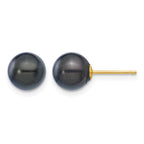 14k 7-8mm Black Round Akoya Saltwater Cultured Pearl Post Earrings