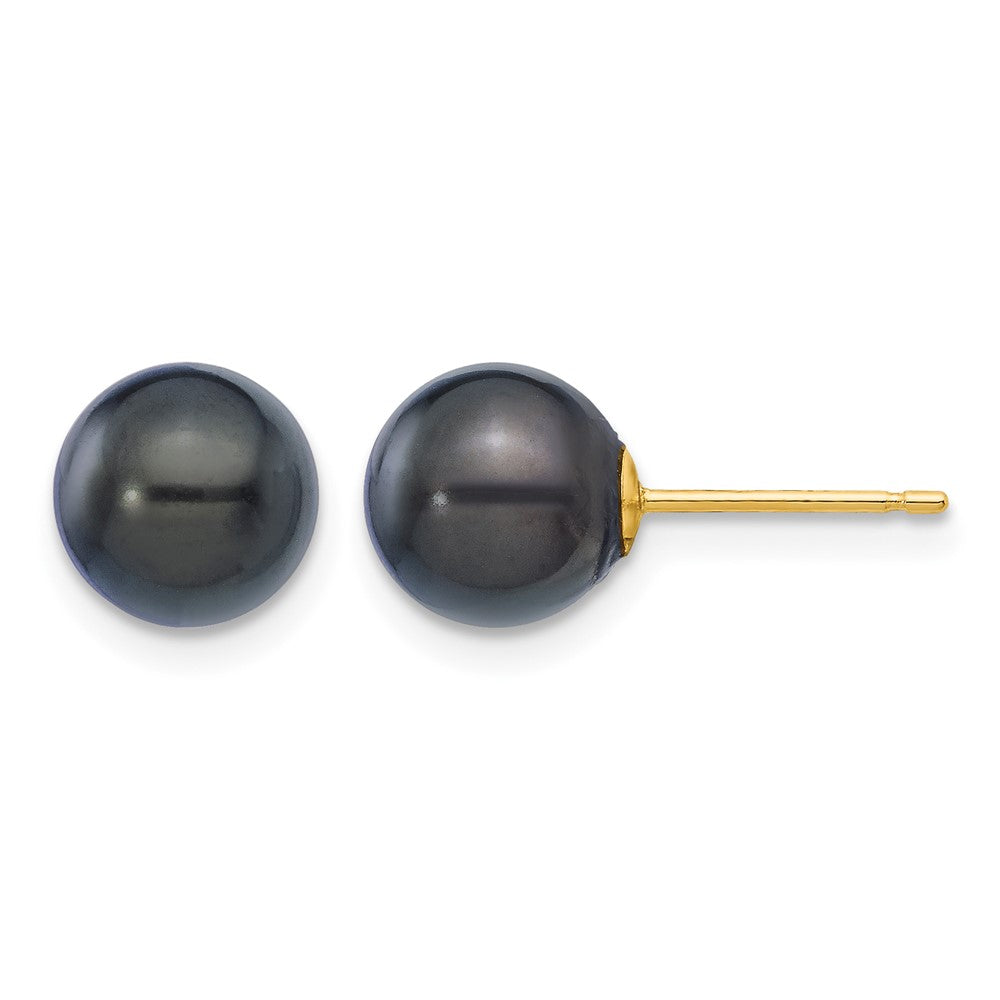 14k 7-8mm Black Round Akoya Saltwater Cultured Pearl Post Earrings