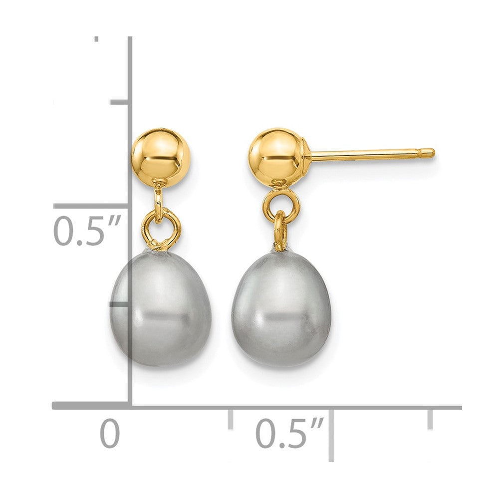 14k 6-7mm Grey Rice Freshwater Cultured Pearl Dangle Post Earrings