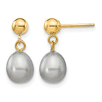 14k 6-7mm Grey Rice Freshwater Cultured Pearl Dangle Post Earrings