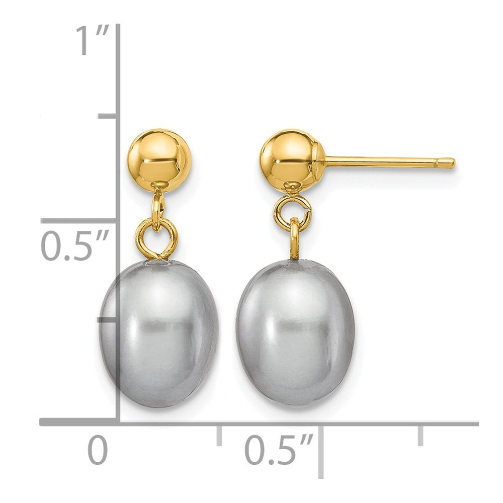 14k 7-8mm Grey Rice Freshwater Cultured Pearl Dangle Post Earrings