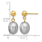 14k 7-8mm Grey Rice Freshwater Cultured Pearl Dangle Post Earrings