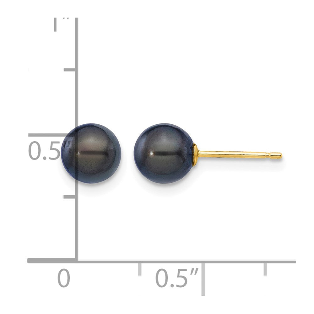 14k 6-7mm Black Round Akoya Saltwater Cultured Pearl Post Earrings