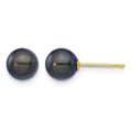 14k 6-7mm Black Round Akoya Saltwater Cultured Pearl Post Earrings
