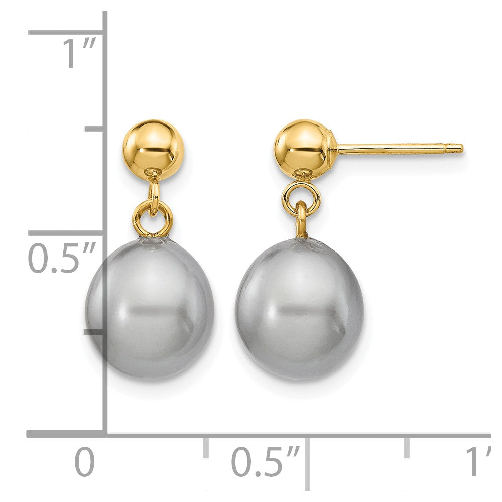 14k 8-9mm Grey Rice Freshwater Cultured Pearl Dangle Post Earrings