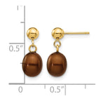 14k 6-7mm Brown Rice Freshwater Cultured Pearl Dangle Post Earrings