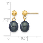 14k 7-8mm Black Rice Freshwater Cultured Pearl Dangle Post Earrings