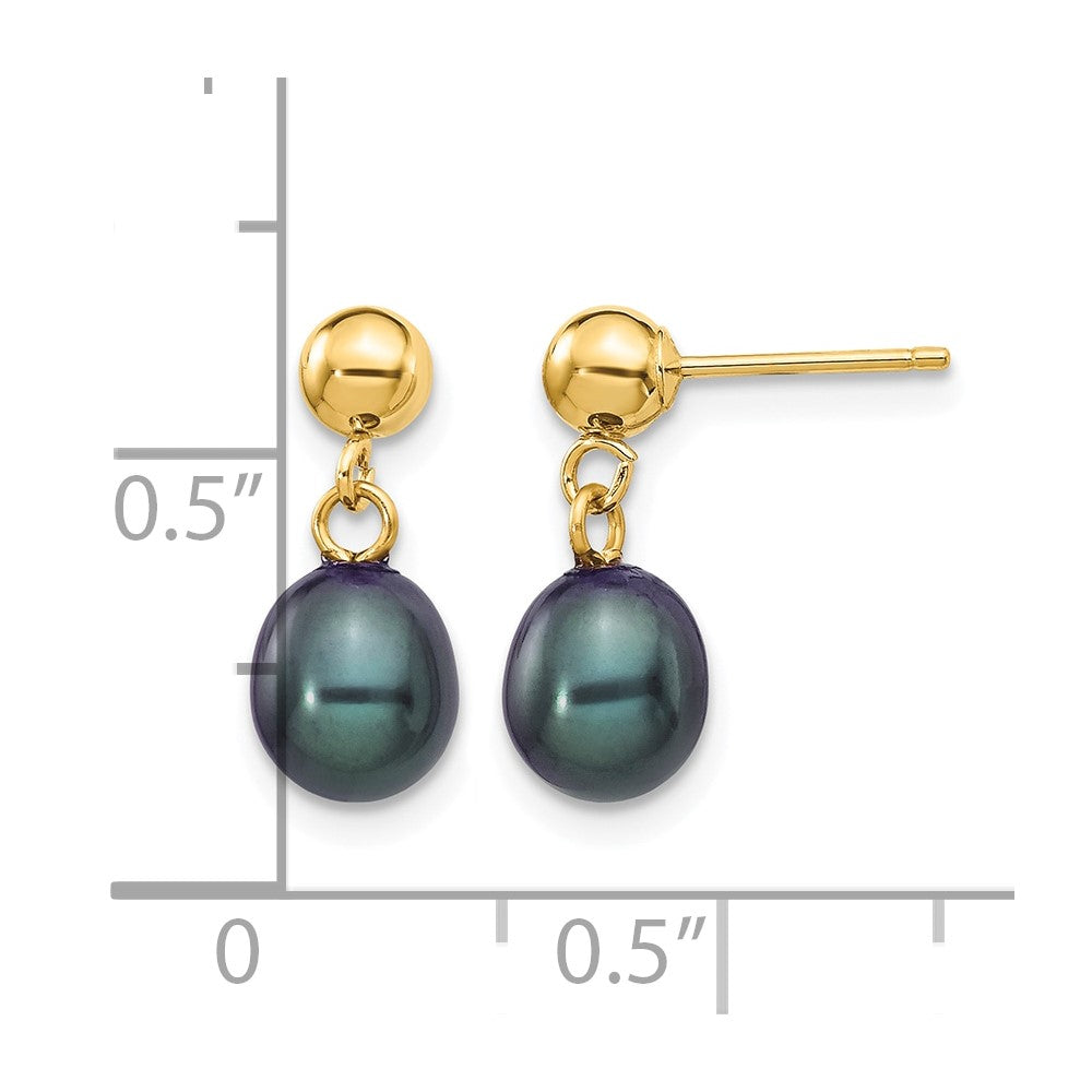 14k 6-7mm Black Rice Freshwater Cultured Pearl Dangle Post Earrings