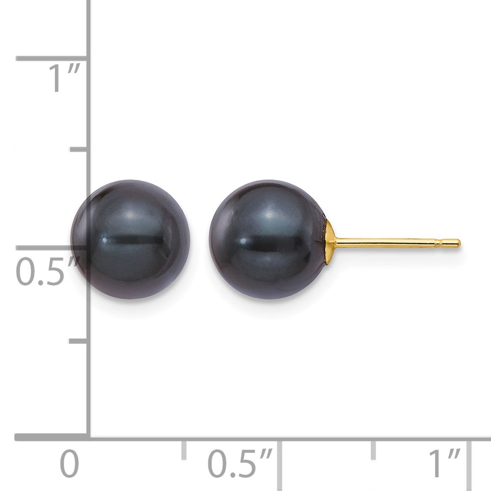 14k 8-9mm Black Round Akoya Saltwater Cultured Pearl Post Earrings