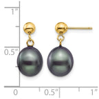 14k 8-9mm Black Rice Freshwater Cultured Pearl Dangle Post Earrings
