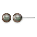 14k White Gold 8-9mm Black Round Tahitian Saltwater Cultured Pearl Post Earrings