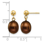 14k 8-9mm Brown Rice Freshwater Cultured Pearl Dangle Post Earrings