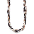 14k White Gold 6-7mm Pink/Gray/Black Near-Round Freshwater Cultured Pearl 3-Strand 18 inch Necklace