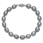 14k White Gold 8-9mm Grey Rice Freshwater Cultured Pearl 7.25 inch Bracelet