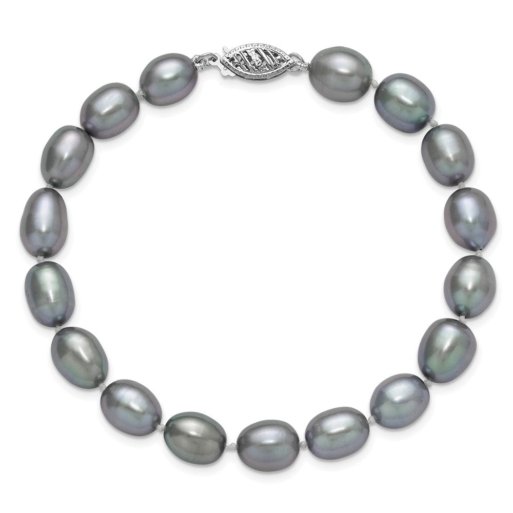 14k White Gold 8-9mm Grey Rice Freshwater Cultured Pearl 7.25 inch Bracelet