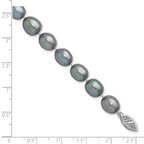 14k White Gold 8-9mm Grey Rice Freshwater Cultured Pearl 7.25 inch Bracelet