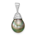 14k White Gold 9-10mm Black Teardrop Tahitian Saltwater Cultured Pearl Pendant