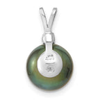 14k White Gold 10-11mm Round Black Tahitian Saltwater Cultured Pearl and  .05 Carat Diamond Pendant