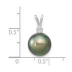 14k White Gold 10-11mm Round Black Tahitian Saltwater Cultured Pearl and  .05 Carat Diamond Pendant