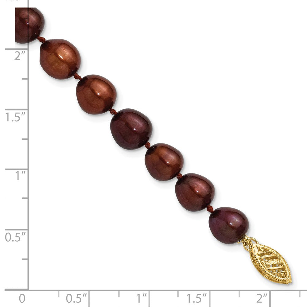 14k 7-8mm Brown Rice Freshwater Cultured Pearl 7.25 inch Bracelet