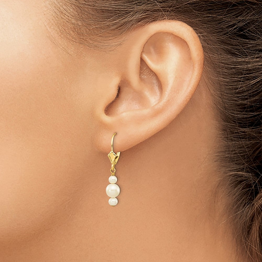 14k 3-3.5mm and 5-5.5mm White Semi-Round Freshwater Cultured Pearl Dangle Leverback Earrings