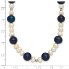 14k White Gold Black and White Semi-Round Freshwater Cultured and Mirror Bead 18 inch Necklace